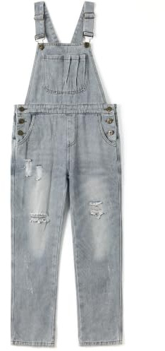 KIDSCOOL SPACE Salopette di jeans per bambina, abbigliamento da lavoro in jeans strappati da bambino grande, grigio chiaro, 6-7 anni