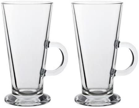 Latte Coffee Glasses, Tall Coffee Mugs with Handle, Large Size Glass, Tall Funnel Clear Glasses for Iced Coffee, Cappuccino, Hot Chocolate, Big Plain Glasses Set of 2, Transparent