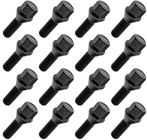 C CARBONADO 16x Radschrauben M12x1,5 Kegelbund SW17 28mm Schwarz | Kegelbund 60°, Gewinde M12x1,5, Schlüsselweite 17 mm, 28 mm Schaftlänge, 16 Radbolzen in Schwarz