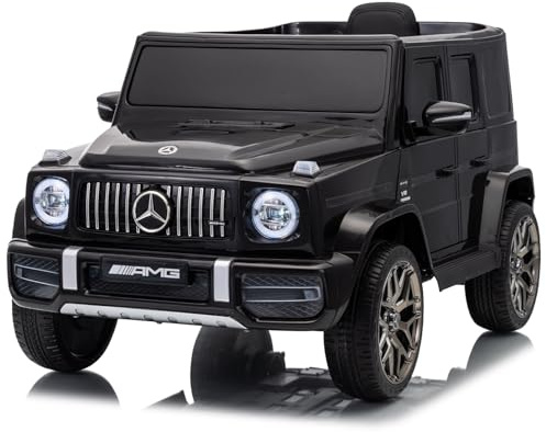 FINOOS Coche Electrico para Niños Mercedes G63 AMG 12V, con 2 Motores, Control Remoto, Bluetooth, Ruedes de Goma, Asiento de Cuero (Negro)