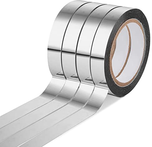 ASTER 4 stycken metallisk spegeltejp gör-det-själv konst grafisk tejp för presentinslagning hantverk dekoration, 0,95 cm (3/8 tum) x 80 m (88 yard) (silver)