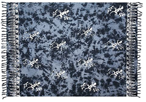 SAIVONA Pareo Sarong Strandtuch Damen - Wickelrock Strand - Handtuch Blickdicht als Wickeltuch oder Handtuchkleid und Wickelkleid Damen - Handarbeit aus Fair Trade Herstellung Batik Grau Gecko