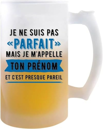 Planetee Chope de Bière Prénom Homme Parfait | Verre à bière pinte personnalisable Cadeau humour alcool original | Imprimé en France