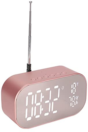 Septpenta Multifunction Digital Alarm Clock, Fm HD Call Mic Smart Noise Reduction No Delay Alarm Clock Radio with External Antenna, Low Noise 3 Levels Breghtness Adjustment for Home(Rose Gold)
