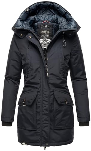 Navahoo Damen Winter Parka Jacke mit Stehkragen und Kapuze gefüttert B923 [B923-Blizzard-Navy-Gr.M]