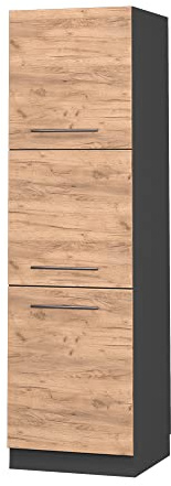 Vicco Vorratsschrank Fame-Line, Goldkraft Eiche/Anthrazit 60 cm | 3 Türen · Soft-Close · Höhenverstellbare Füße · Metallgriffe · ✓ Frei kombinierbar