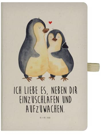Mr. & Mrs. Panda DIN A5 Baumwoll Notizbuch Pinguine Einschlafen - Geschenk, Notizen, Skizzenbuch, Freundin, Journal, für Ehemann, Adressbuch,