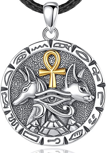 EUDORA Harmony Ball Sterling Silber 925 Anubis Kette für Damen Herren, Antikes Ägypten Anubis Amulett Energie Anhänger, Vintage Ägypte Runen Ankh Kreuz Auge des Horus Schmuck Geschenk für Herren
