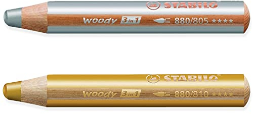 STABILO Multitalent Bleistift Woody 3-in-1 – Packung mit 2 Bleistiften – Gold & Silber