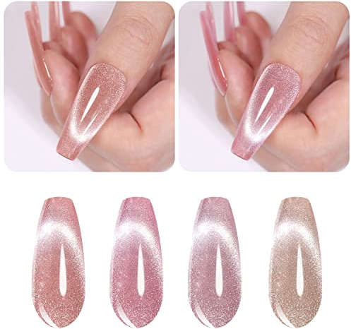 Vishine Ein Satz von 4 Arten von Nagellack Gel semi permanent Cat Eye Gel, Holografische Flash Magnetisch Nagellack UV semi permanent glänzend Auroras Schneelicht Katze Auge Nagelkunst 8ml