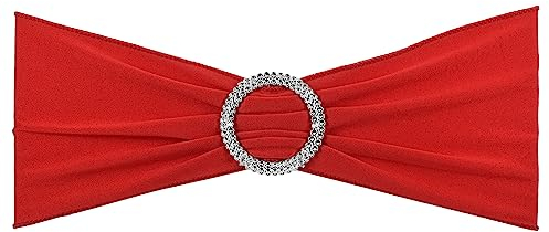 PATIKIL 14x5 Estiramiento Silla Fajas Lazos, 10 Paquete Elástico Silla Bandas Fajas con Hebilla Deslizador para Boda Banquete Decoraciones, Rojo