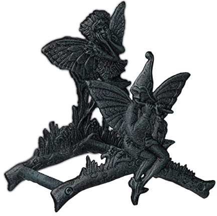 Relaxdays Portatubo da Parete, Sostegno in Ghisa da Appendere con Elfi Decorativi, Design Antico 24x24x15 cm, Verde Nero, 24 x 24 x 15 cm