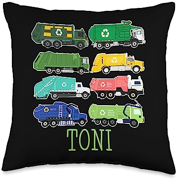 Waste Collector Dump Trash Recycling Lover Toni Trash Kids Collector Ecologist Garbage Truck Throw Pillow, 16x16, Multicolor