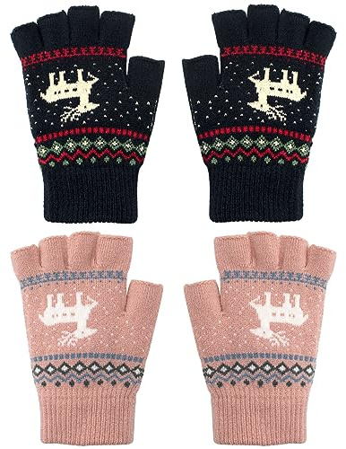 Zolunu Unisex Winter Halbe Finger Handschuhe - Warme Fingerlose Touchscreen Stretchy Knit Tippen