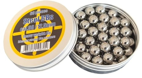 SMB 60x Steel BBS Cal.50 Stahlkugeln 12,5mm Chromstahlkugeln ideal für HDR50, HDP50 u. andere Starke T4e Markierer Cal. 50