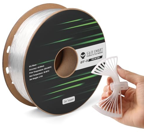 SainSmart TPU Filament 1.75mm, GT-3 Flexibles 3D Drucker Filament für Hochgeschwindigkeitsdruck 500mm/s, UV Beständig, Klar, 1KG Spule, Maßgenauigkeit +/- 0.04mm