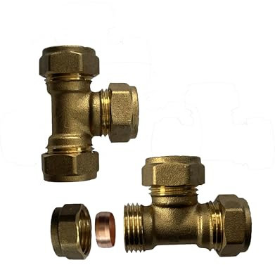 PlumbEZ WRAS Approved 15mm Brass Compression Tee Fittings for Copper & Plastic Pipe – Leak-Proof 3-Way Plumbing Connectors for Hot & Cold Water Systems – No-Solder Multi-Pack Options (2)