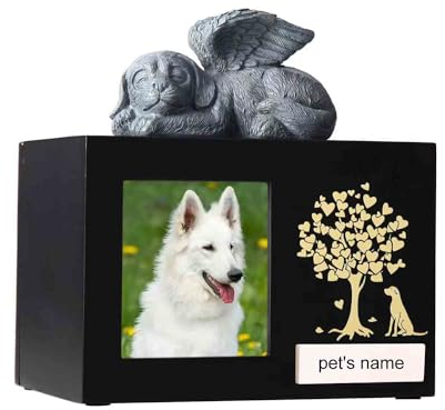 Urnas para cenizas de mascotas, para conmemoración de perros, urnas de cremación funerarias de madera XL con marco de fotos, caja de recuerdos conmemorativa con franela negra como forro, regalo