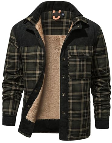 Homme Casual Manches Longues à Carreaux Flanelle Bouton fourrée Chaud Chemise Sherp Veste doux