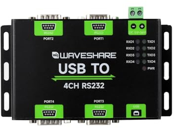 Waveshare Industrial Isolated USB to 4CH RS232 Converter (DB9 Male Interface), Adopts Original FT4232HL Chip, Features High-Speed&Stable Communication, Compatible with Mac/Linux/Android/Windows, etc