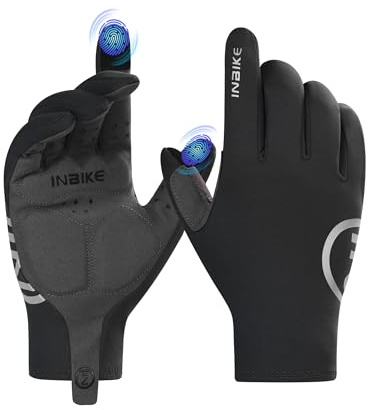 INBIKE Cykelhandskar MTB mountainbike handskar män kvinnor vintersandaler löphandskar termiska handskar varma vindtäta, halkfria svarta, M