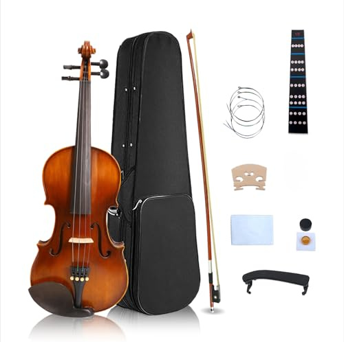 YoungMonic Violín pequeño de 1/8 fabricado con maderas de abeto de arce con accesorios de ébano, violín para instrumentos musicales principiantes