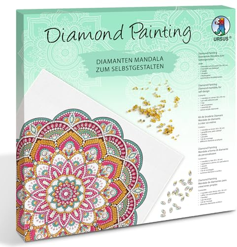 Ursus 43520011F - Diamond Painting Mandala Set 11, kit de Bricolage avec Toile et Pierres dans Les Tons Rouges, Jaunes et Verts
