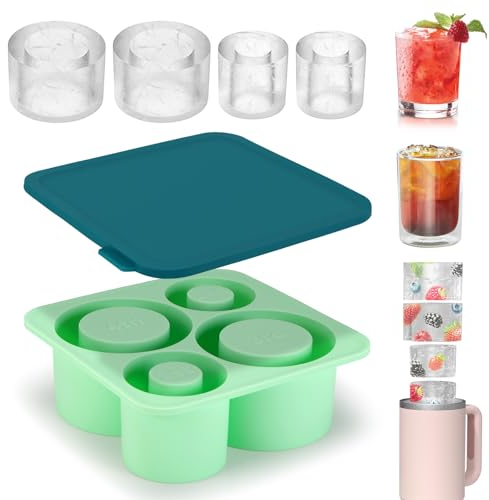 Auauraintt Molde de silicona para cubitos de hielo Stanley,cilindros huecos bandejas de cubitos de hielo,bandeja para cubitos de hielo con tapa para,sin BPA, para 20-40 oz accesorios (A)