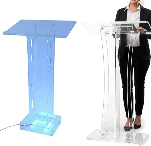 GFXYQPDNV Podium Für Linke Präsentation, Kanzel Von 43,3 für Acrylkirche, Podiumurlaub Mit Einer Breiten Leseoberfläche, Doters Und Podiums Mit Mehrfachem LED -Licht, Gebogen, Für Kirchen