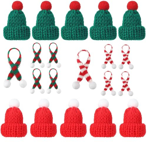 LYQNIHOB 20 Stück Mini Weihnachtsmütze, Mini Weihnachtsmütze und Schal Set, Mini-Mütze und Schal, Nikolausmütze Klein für Weinflasche Abdeckung, Mini-Weihnachtsdekoration, Weihnachtsfeiern