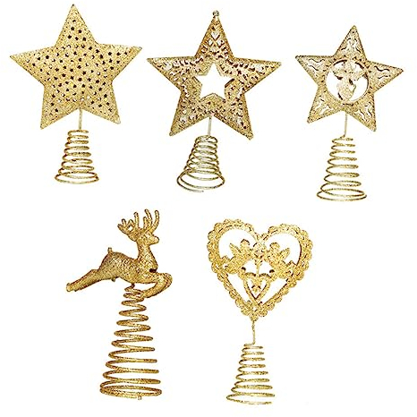 TOPBATHY 5 Stücke Weihnachten Baum Topper Kreative Goldene Baumkrone Baumkrone Verzierungen Weihnachten Baum Eisen Material Für Home Party