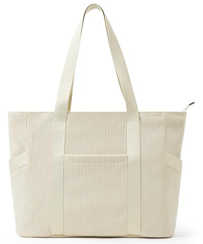 KALIDI Cord Tasche Damen Groß Shopper Cordtasche mit Reißverschluss Tote Bag Tasche Beige Handtasche FüR Uni Arbeit Schule