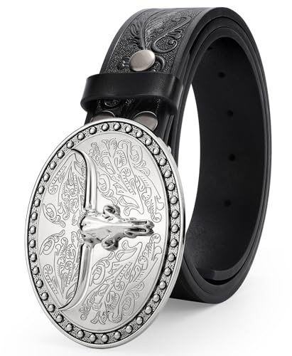JASGOOD Mens Western Cowboy Belt Buckles for Men,1.5 Wide Leather Belt Cowgirl Mens Leather Belt for Jeans,Black