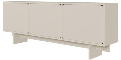 Selsey TV Schrank Lowboard Board Sideboard Fernsehtisch Fernsehschrank 3 Türen Fächer Push to Open 150 cm Graubeige Wuwu
