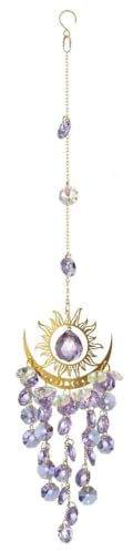 Colorful Crystal Rhinestones Suncatcher Window Hang Pendant,Moon Crystal Dream Catcher,fit for Garden Christmas Tree Wedding Party Patio Backyard Car Home Indoor Outdoor Decoration (Purple 2)