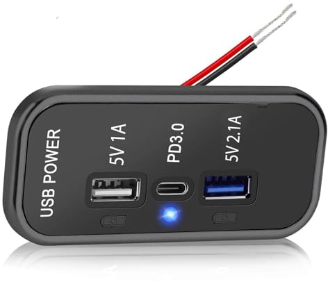 ALLWSLucky Prise USB 3 Ports 12 V, PD3.0 & Double Prise USB 12V Chargeur PD3.0 et QC3.0 Charge Rapide, Prise de Chargeur pour Bateau Voitures SUV Marine Camion Caravane