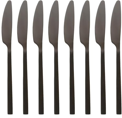 Argon Tableware Couteaux de Table en Acier Inoxydable - 21cm - Noir - 8X Manger Couteaux Poli à Haute Brillance Couverts Métal Beurre Couteau 8 Pièces Table Couteaux Ensemble de Couverts