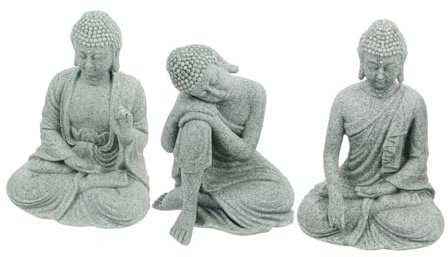 GALPADA 3 Stücke Sandsteinoptik Buddha Statue Im Chinesischen Stil Zen Dekor Für Zuhause Wohnzimmer Garten Eingangsbereich Kleine Figur Meditation Und Feng Shui-Dekoration