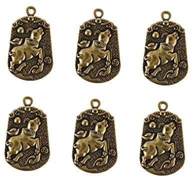 DOITOOL 6stücke Messing Ochsenanhänger Retro Ochsenmuster Hängedekor Ochsen Deko Schlüsselanhänger Pendent