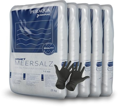Peraplas Poolsalz 125 kg aus Meersalz, Schwimmbadsalz, Regeneriersalz, Chlorinator geeignet, Salzelektrolyse, Siedesalz inklusiv 1 Paar ARNOMED Einweghandschuh