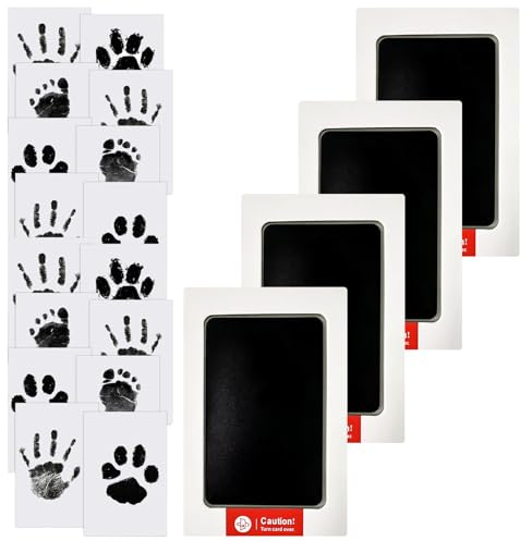 Guador 4 set Impronta Mani e Piedi Neonati Inchiostro, Zemiu Kit Impronte Neonato Impronte di Mani e Piedi Cuscinetto del Timbro SenzaTocco non Tossici Sicuri,Kit Impronta Cane/Gatto-Nero