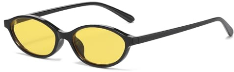 RUNHUIS Retro Oval Sonnenbrille Vintage Cateye Sonnenbrille für Damen Herren Mode Brillen (Schwarz/Gelb)
