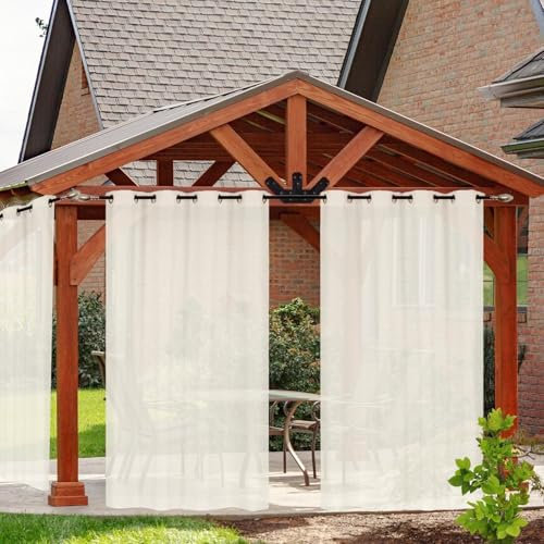 Outdoor Sheer Curtains with Grommets, Waterproof Privacy Screen Blackout Curtains, Voile Drapes for Patio Pergola Balcony Pool(Beige,52 * 96inch)