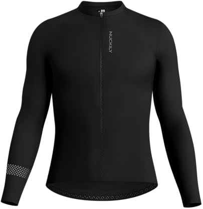 NUCKILY Maglia da ciclismo da uomo, a maniche lunghe, con tasche, per bici da strada, mountain bike, abbigliamento da bicicletta, nero, XL
