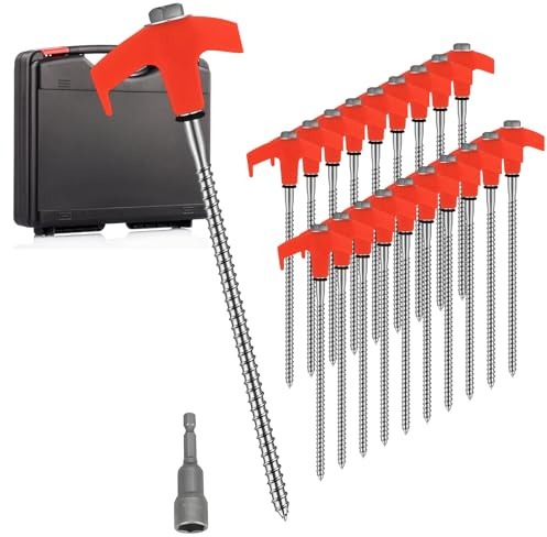 Piquets de Tente en Acier avec Boîte ，Suuwwn 20 pièces Piquets de Tente à Visser Ancrages Au Sol à Visser Accessoires pour de Tente Sol Dur pour Camping,Voyages