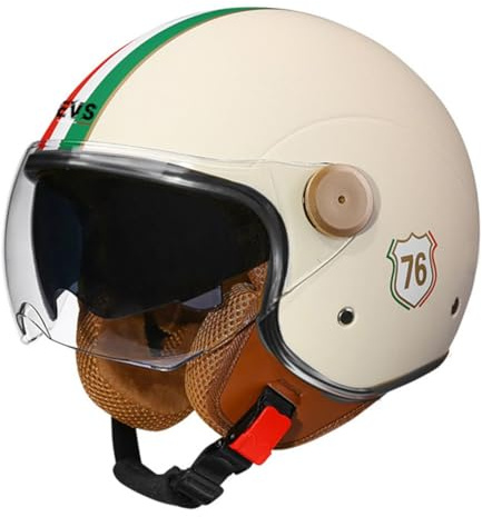 Caschi Aperto Moto Mezzo Casco Omologato DOTECE Caschi Jet E Demi-Jet Moto Stile Vintage Per Uomini Donne Con Doppia Visiera Caschi Cromwell Casco Scodella Per Scooter 15,M:57-58CM