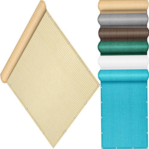 QINLIQIN Balkonverkleidung 189 x 370 cm Blickdicht Balkonnetz Blickdichte Windschutz Reißfest mit Befestigungsschnur Kabelbinder für Terrasse, Garten, Creme Farben