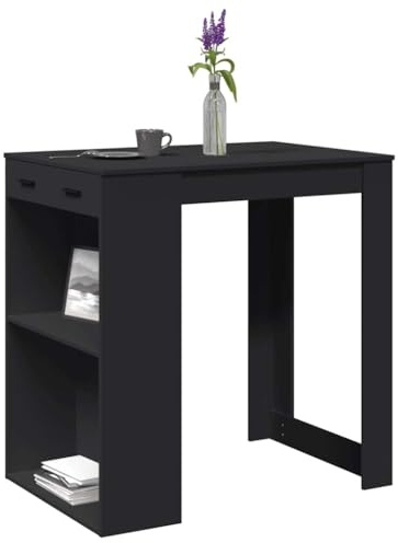 Teenpull Bartisch Schwarz 102x70x103,5 cm, Holzwerkstoff, mit 2 Ablagen und Schublade, ideal für Küche, Esszimmer, Wohnzimmer
