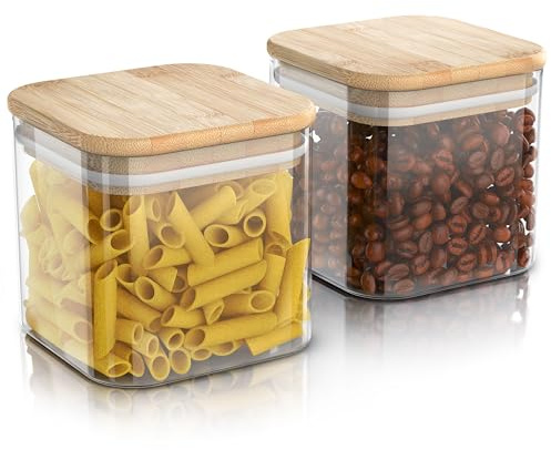 Arendo - Vorratsgläser mit Deckel 800ml - 2er Set - Behälter aus Glas – hitzebeständig – Vorratsdosen/Vorratsbehälter mit Bambusdeckel - luftdicht - für Müsli Zucker Mehl Kaffee Reis