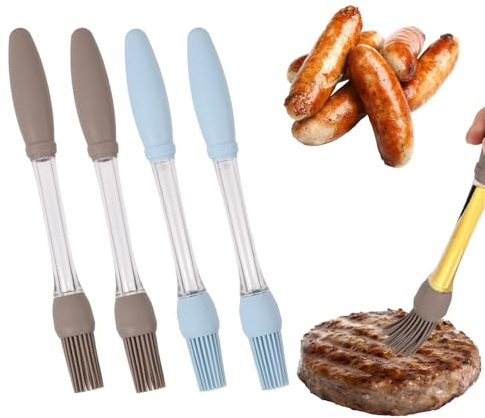 4pcs Basting Brush for Cooking, Silicone Heat Resistant Cooking Butter Brush for BBQ Oil Sauce Baking Grilling Grill Pastry Food Tool Kitchen Gadget Home Outdoor Use (Blue, Gray)